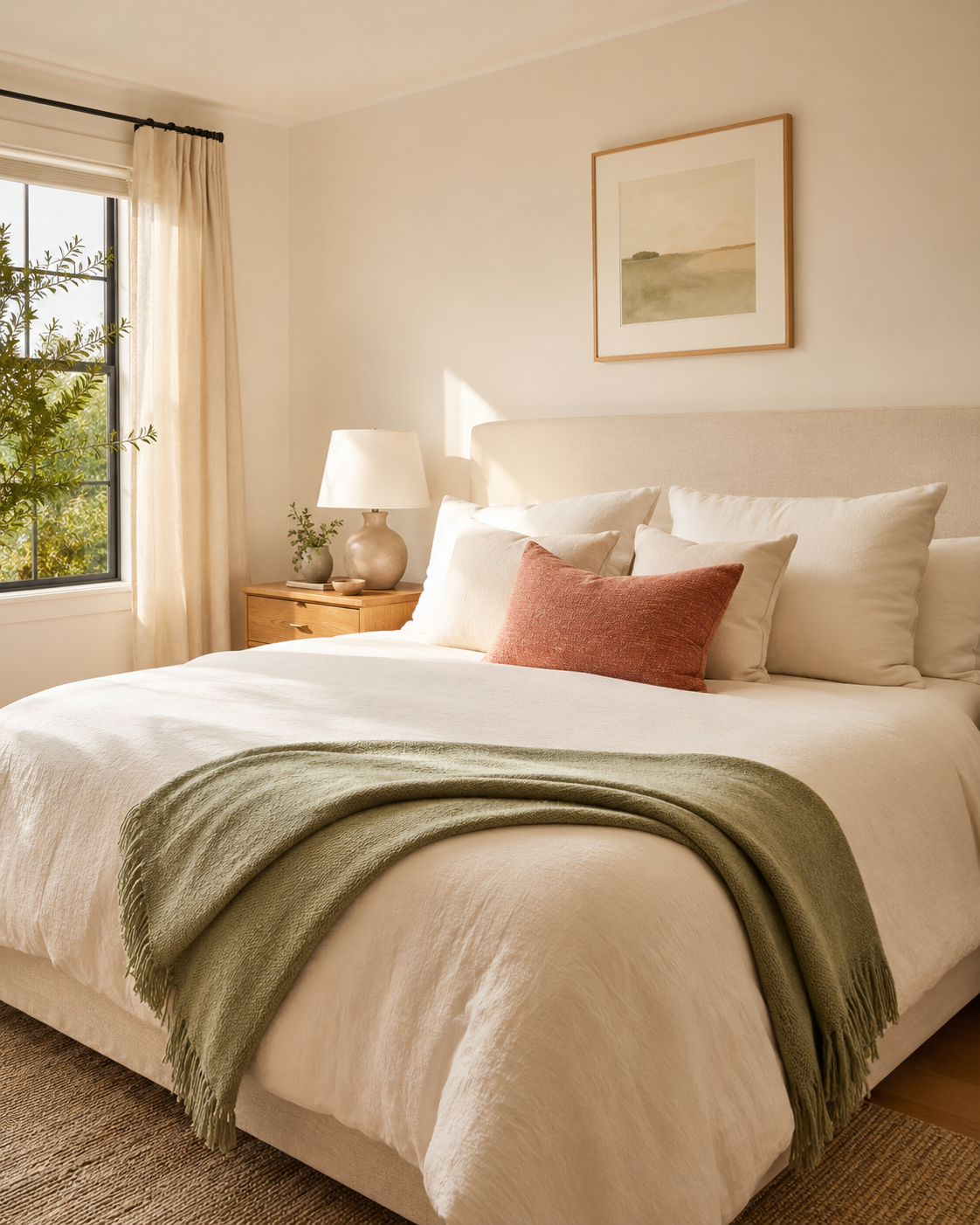Comfortable sunlit furnished bedroom